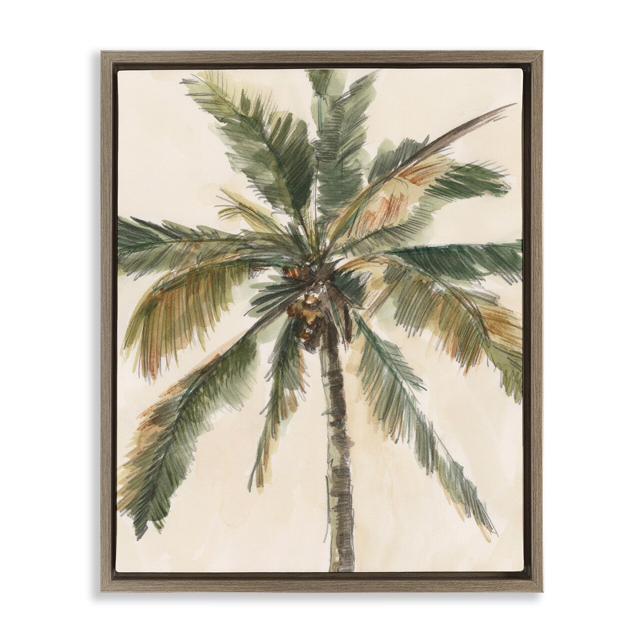 Stupell Industries Palm Tree on Beige Framed Floater Canvas Wall Art Design by Ethan Harper